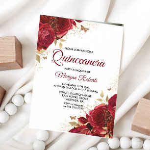 Convite Rosas Vermelhas Borboletas Quinceanera 15º Anivers