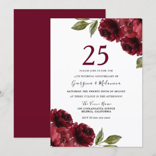 Convite Rosas Vermelhas Borgonha 25º Aniversário de Casame