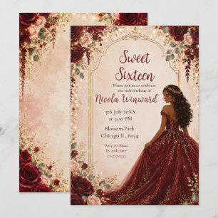Convite Rosas Vermelhas Borgonha Sweet Sixteen Festa Doura
