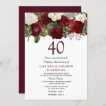 Convite Rosas vermelhas Burgundy 40º Aniversário de Casame<br><div class="desc">Burgundy Red White Roses 40º Aniversário do Casamento Ver coleção correspondente na loja</div>