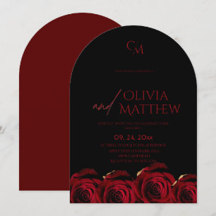 Convite Rosas Vermelhas Casamento Borgonha Preto