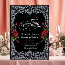 Convite Rosas vermelhas,Casamento Gótico de Stripes