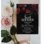 Convite Rosas vermelhas Chic Negra 16<br><div class="desc">Um doce 16 moderno,  chic e glamouroso com rosas vermelhas sobre fundo negro.</div>