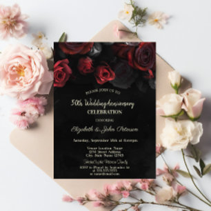 Convite Rosas Vermelhas Chic Pretas Casamento Aniversário