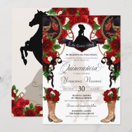 Convite Rosas vermelhas com Crest Charro Western Elegance 