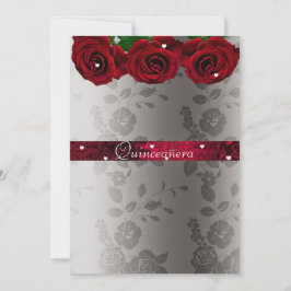 Convite Rosas Vermelhas Corações Brancos Quinceanera