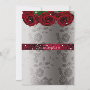 Convite Rosas Vermelhas Corações Brancos Quinceanera