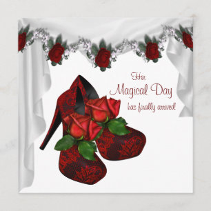 Convite Rosas vermelhas de alto salto Quinceanera