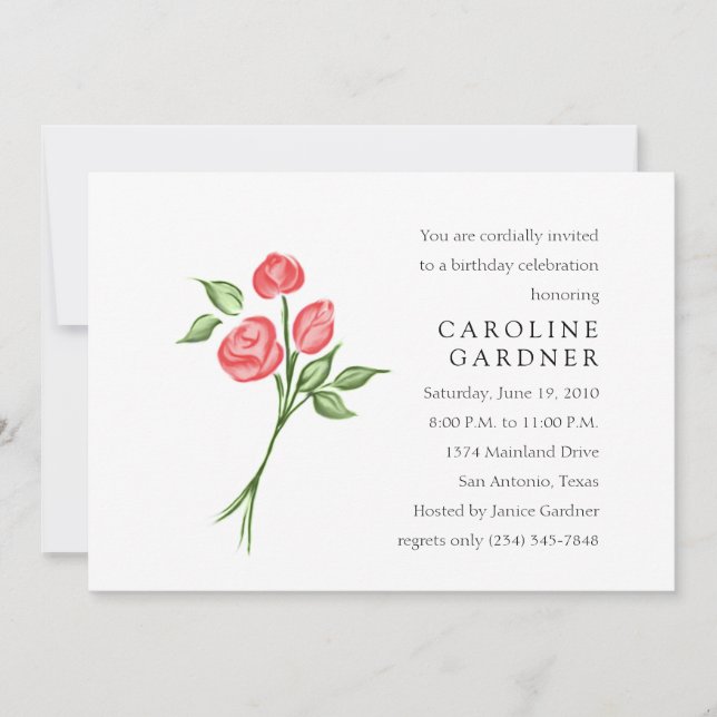 Convite Rosas vermelhas de aniversário (Frente)