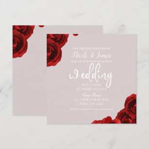 Convite Rosas Vermelhas de Aquarela Bege Moderno Casamento