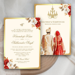 Convite Rosas Vermelhas de Marfim Floral Anand Karaj Casam