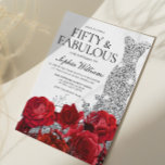 Convite Rosas vermelhas de palhaço de prata, Festa de aniv<br><div class="desc">Rosas vermelhas de palhaço prateado 50ª Festa de aniversário - 50 e um convite fabuloso Ver coleção correspondente em Niche e Nest Store Muitos obrigados</div>