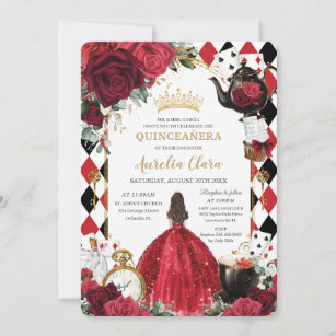 Convite Rosas vermelhas de Quinceanera Alice Floral no Paí