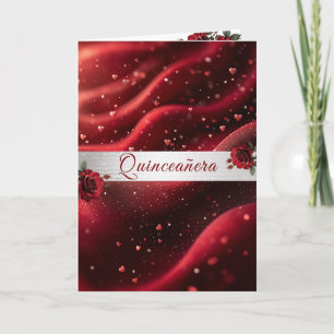 Convite Rosas Vermelhas de Quinceanera Corações de Cetim V