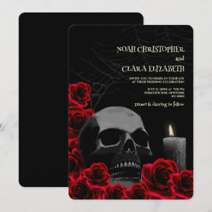 Convite Rosas vermelhas do crânio do Halloween preto e ver
