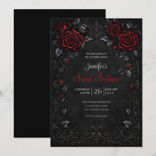 Convite Rosas Vermelhas Doce 16 Aniversário (Frente/Verso)