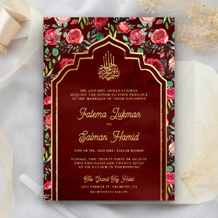 Convite Rosas Vermelhas Douradas Marrons Florais Casamento