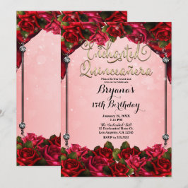 Convite Rosas Vermelhas Douradas & Rosadas Festa de Quince