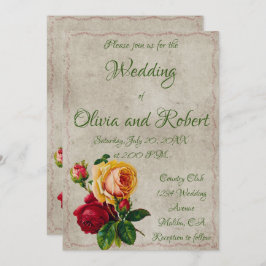 Convite Rosas vermelhas e amarelas da safra personalizada