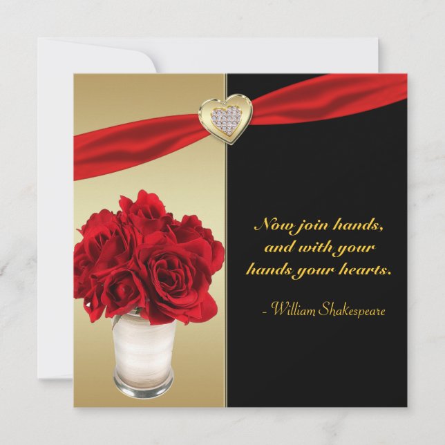 Convite Rosas vermelhas e Corações, Casamento Dourado e Pr (Frente)