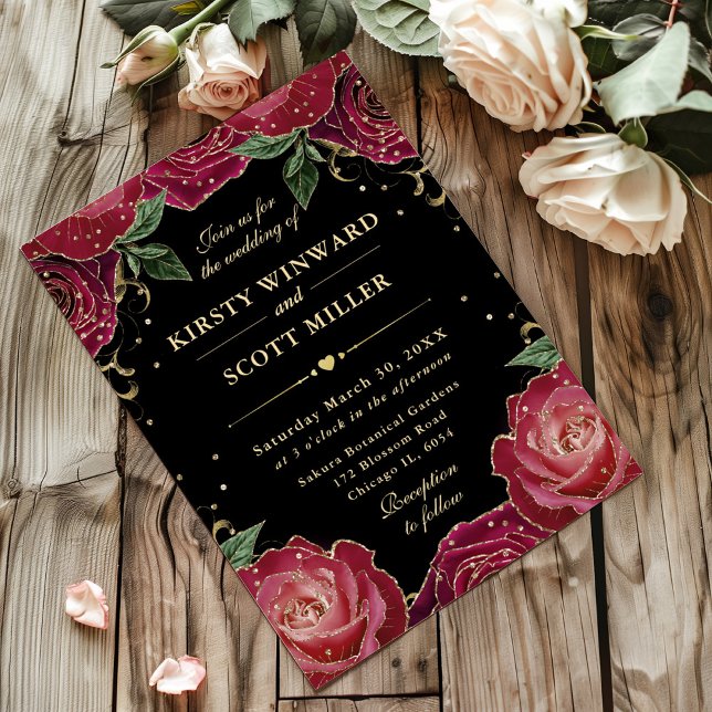 Convite Rosas Vermelhas e Douradas Casamento Floral (Criador carregado)