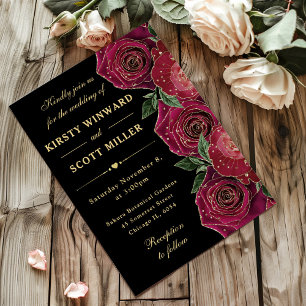 Convite Rosas Vermelhas e Douradas Floral Casamento