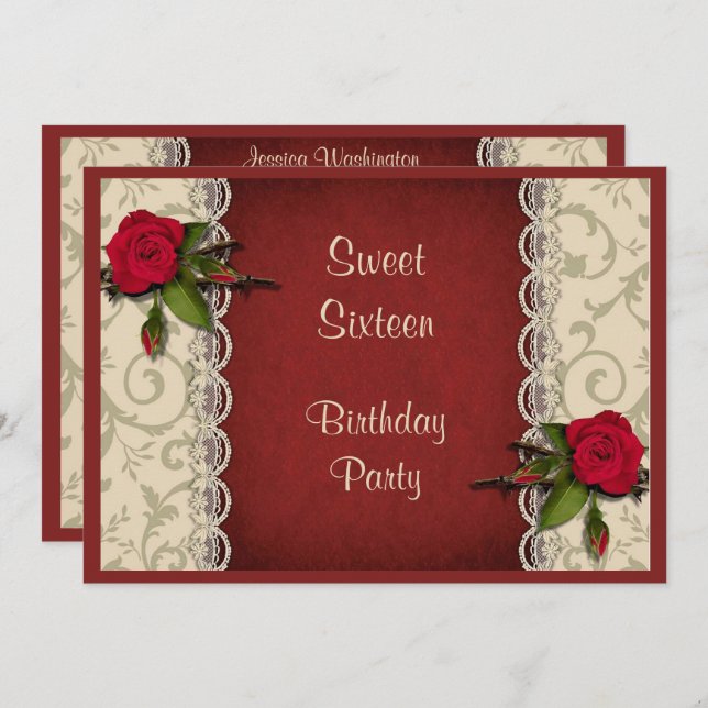 Convite Rosas vermelhas e Festa de aniversário do White La (Frente/Verso)