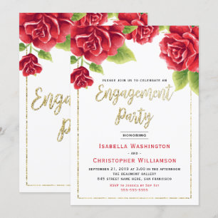 Convite Rosas vermelhas e Festa de noivado brilhante Doura