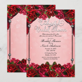 Convite Rosas Vermelhas e Glamour Rosa Floral Chá de Noiva