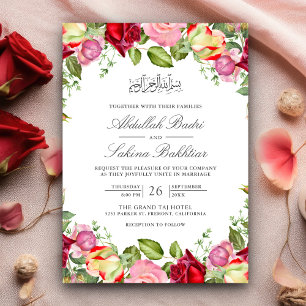 Convite Rosas Vermelhas e Rosadas Florais Casamento Muçulm
