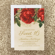 Rosas Vermelhas Elegantes Bege Aniversário de 16 a