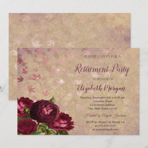 Convite Rosas Vermelhas Elegantes Caindo Folhas Aposentado
