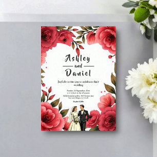 Convite Rosas Vermelhas Elegantes Casal Romântico Floral C