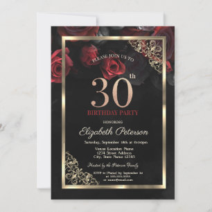 Convite Rosas Vermelhas Elegantes Enquadram 30º Aniversári