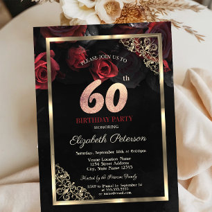 Convite Rosas Vermelhas Elegantes Enquadram 60º Aniversári