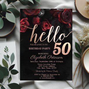 Convite Rosas Vermelhas Elegantes Festa de Aniversário de