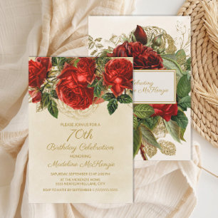 Convite Rosas Vermelhas Elegantes Vintage Aniversário de 7