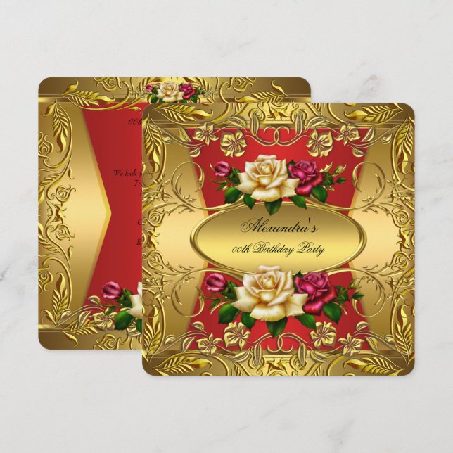 Convite Rosas Vermelhas Elite Creme Dourado Ornamentado Fe (Frente/Verso)