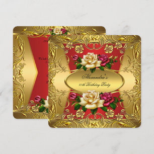 Convite Rosas Vermelhas Elite Creme Dourado Ornamentado Fe