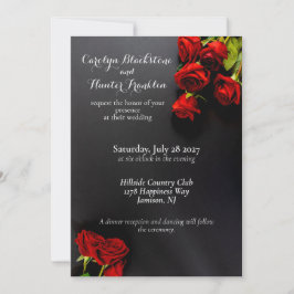 Convite Rosas Vermelhas em Casamento Elegante Preto