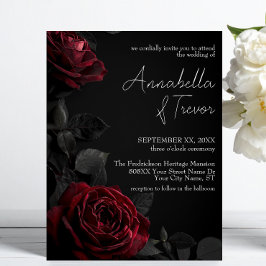 Convite Rosas Vermelhas em Casamento Gótico Floral Sombrio