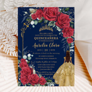 Convite Rosas vermelhas Encantadas Marinho Floral Azul Qui