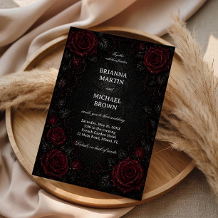 Convite Rosas Vermelhas Escuras Góticas Elegantes