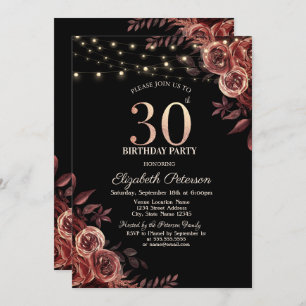 Convite Rosas vermelhas Escuras,Luzes de Corda Pretas aniv