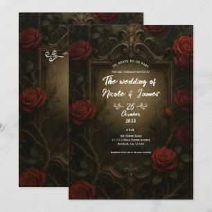 Convite Rosas Vermelhas Espinho Carmesim Casamento Gótico 