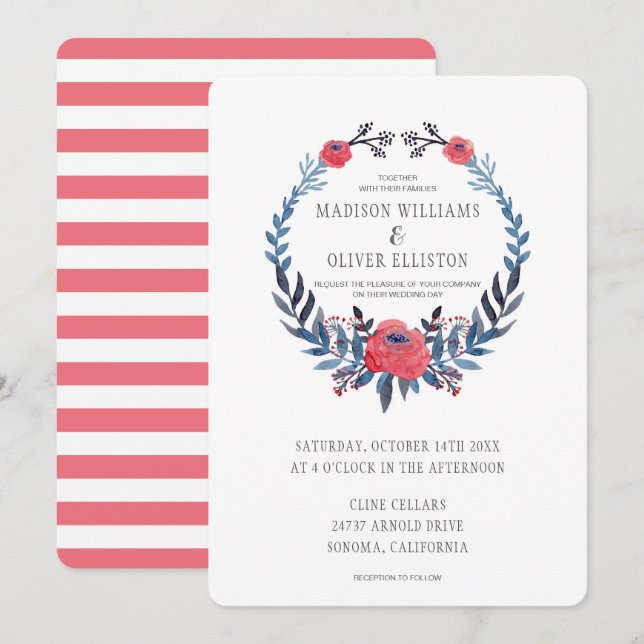 Convite Rosas vermelhas florais da aguarela de Boho | que (Frente/Verso)