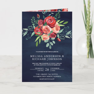 Convite Rosas Vermelhas Floral Tudo em Um Código QR Casame