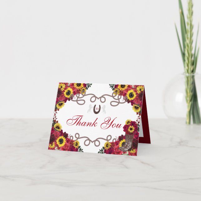 Convite Rosas vermelhas Giraróis Charro Quinceanera Obriga (Frente)