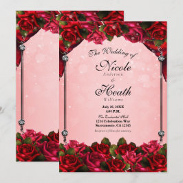 Convite Rosas Vermelhas & Glamour Cor-de-Rosa Casamento