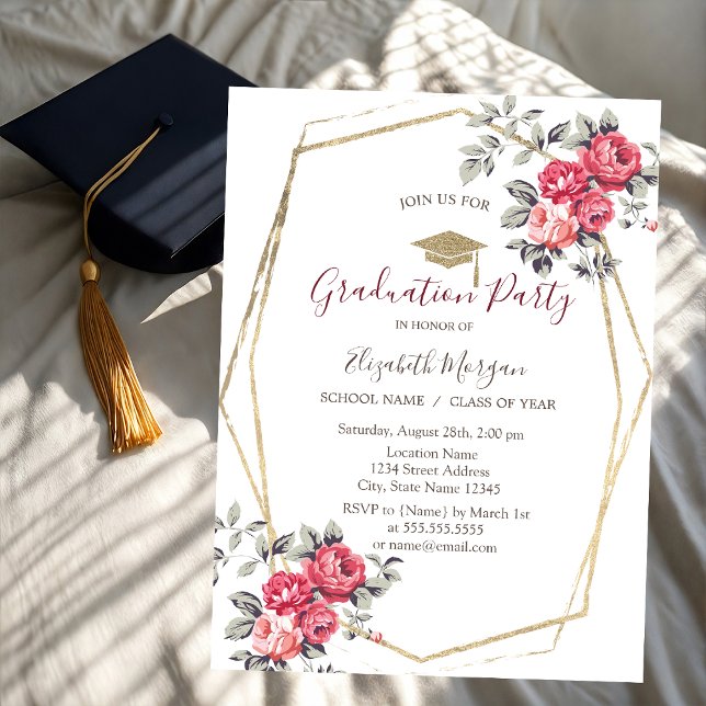 Convite Rosas Vermelhas, Gorro de Graduação, Graduação  (Criador carregado)